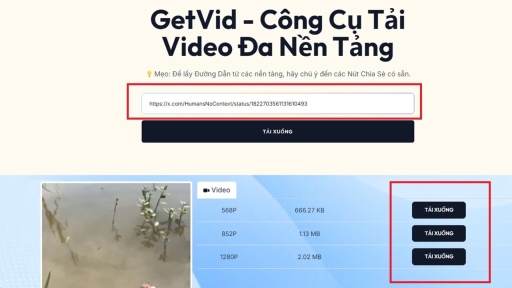 Chọn phiên bản Video và tiến hành tải xuống tại GetVid